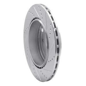 Subaru WRX STI Brake Rotor (1) - Rear Left - R1 Concepts - Drilled & Slotted - Silver - `18-`25